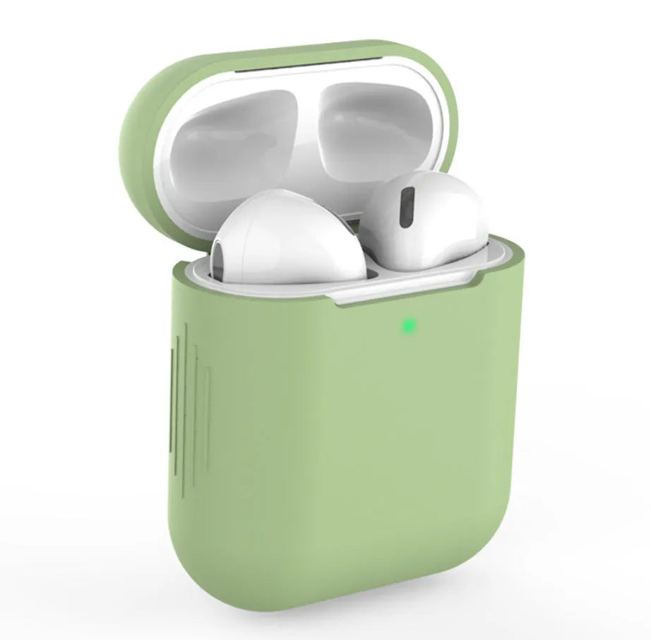 Silicone protective cover for Apple AirPods 2 case in multiple colour options on a white background.