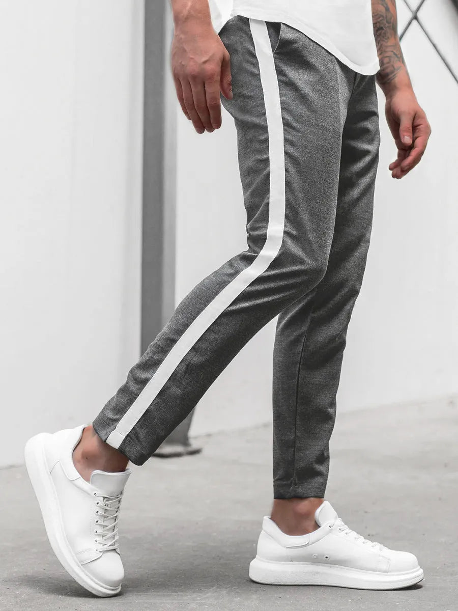 Men's slim trousers with horizontal bar detail, straight leg, in khaki colour