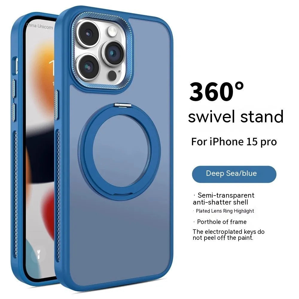 Rotating bracket magnetic suction phone case for iPhone in Deep Sea Blue, Deep Space Black, and Titanium Gray colours
