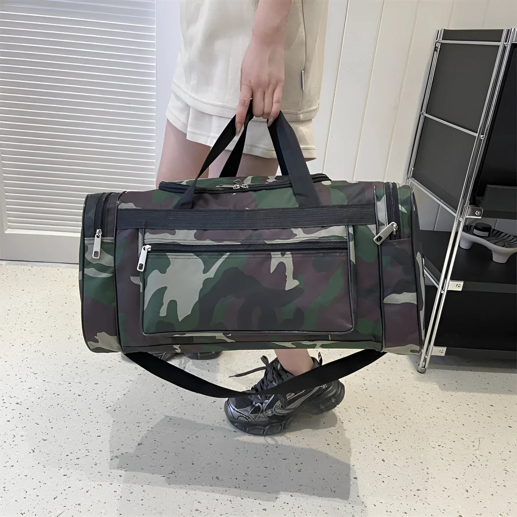 Black camouflage stripes pattern luggage bag with waterproof fabric construction