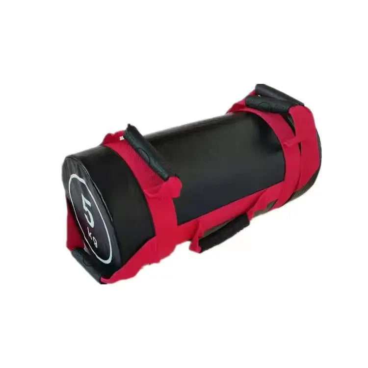 PVC fitness training sandbag in flat white leather finish showing weight specifications from 5kg to 30kg
