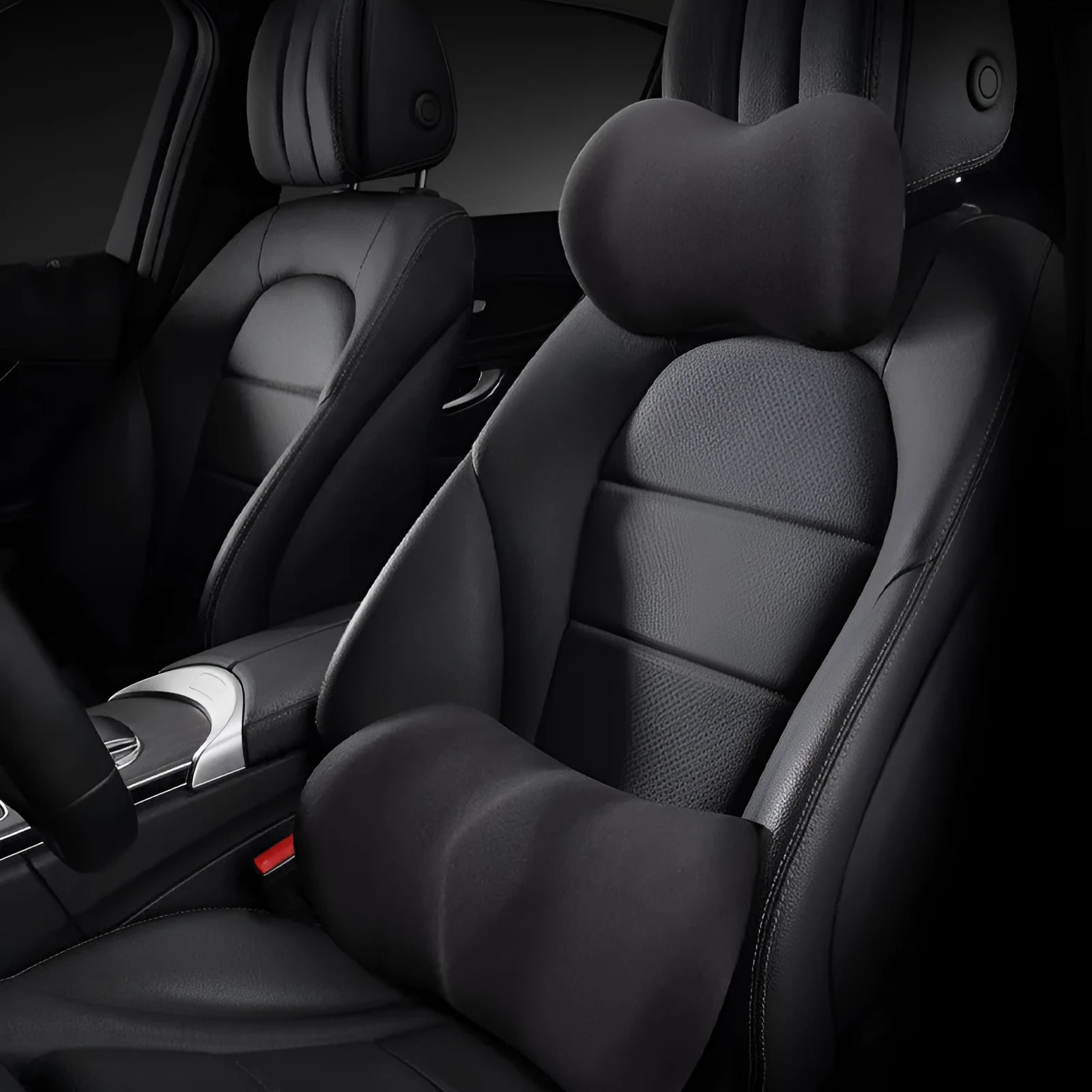Car seat headrest pillow and lumbar support cushion set in multiple colour options