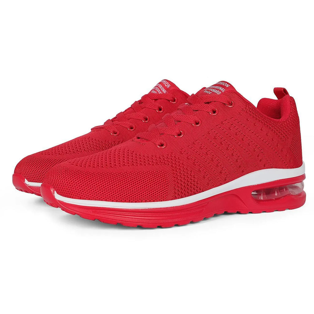 Casual Flyknit breathable running shoes in multiple colours on a white background.