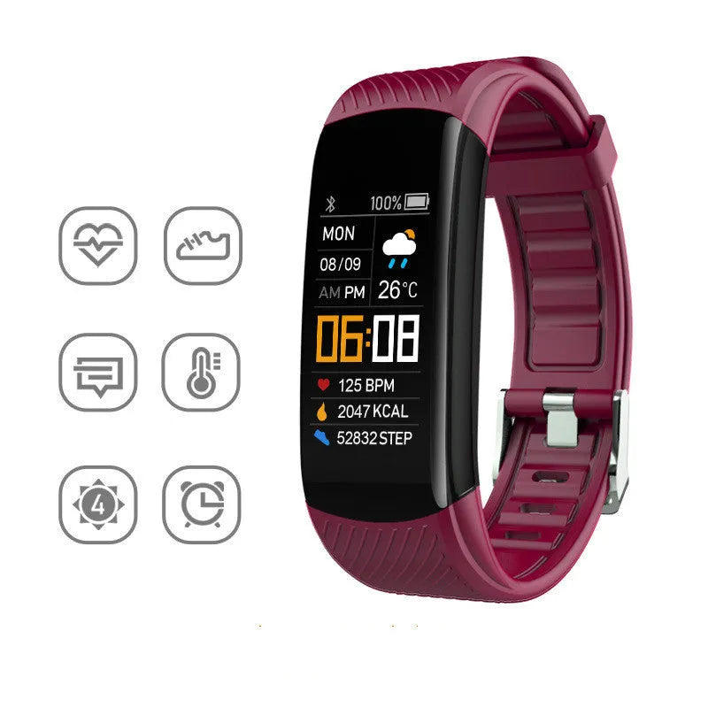 Adult TPU sports pedometer bracelet with coloured strap and 0.96-inch screen.