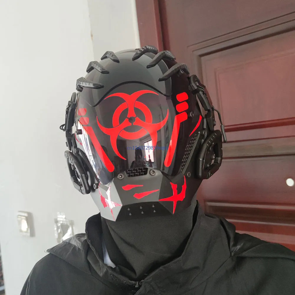 Black full face cyberpunk prop helmet mask for costume parties