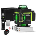 Rotating laser level showing 16-line green beam projection for wall alignment