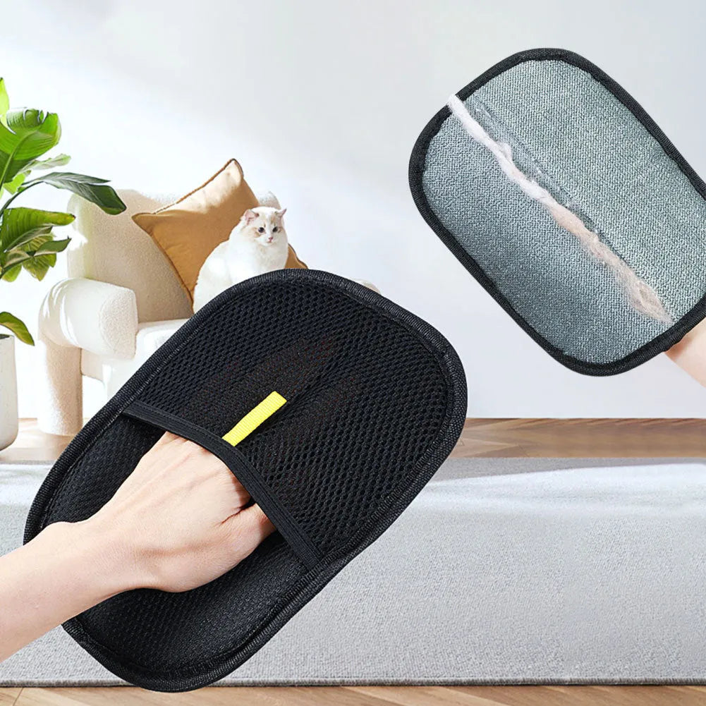Black pet hair removal glove with silicone bristles for grooming dogs and cats