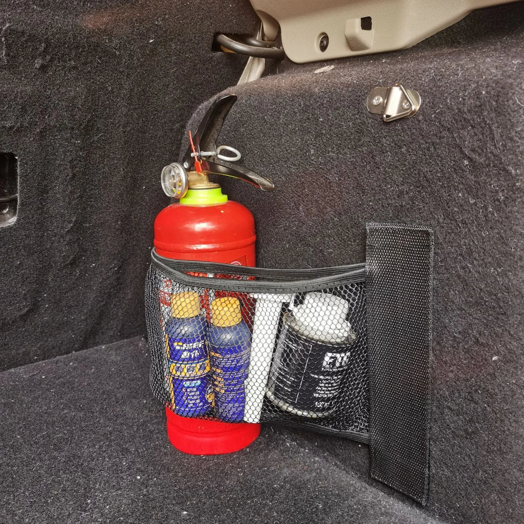 Elastic polyester car boot storage net shown in two sizes: 20x35cm and 20x45cm.