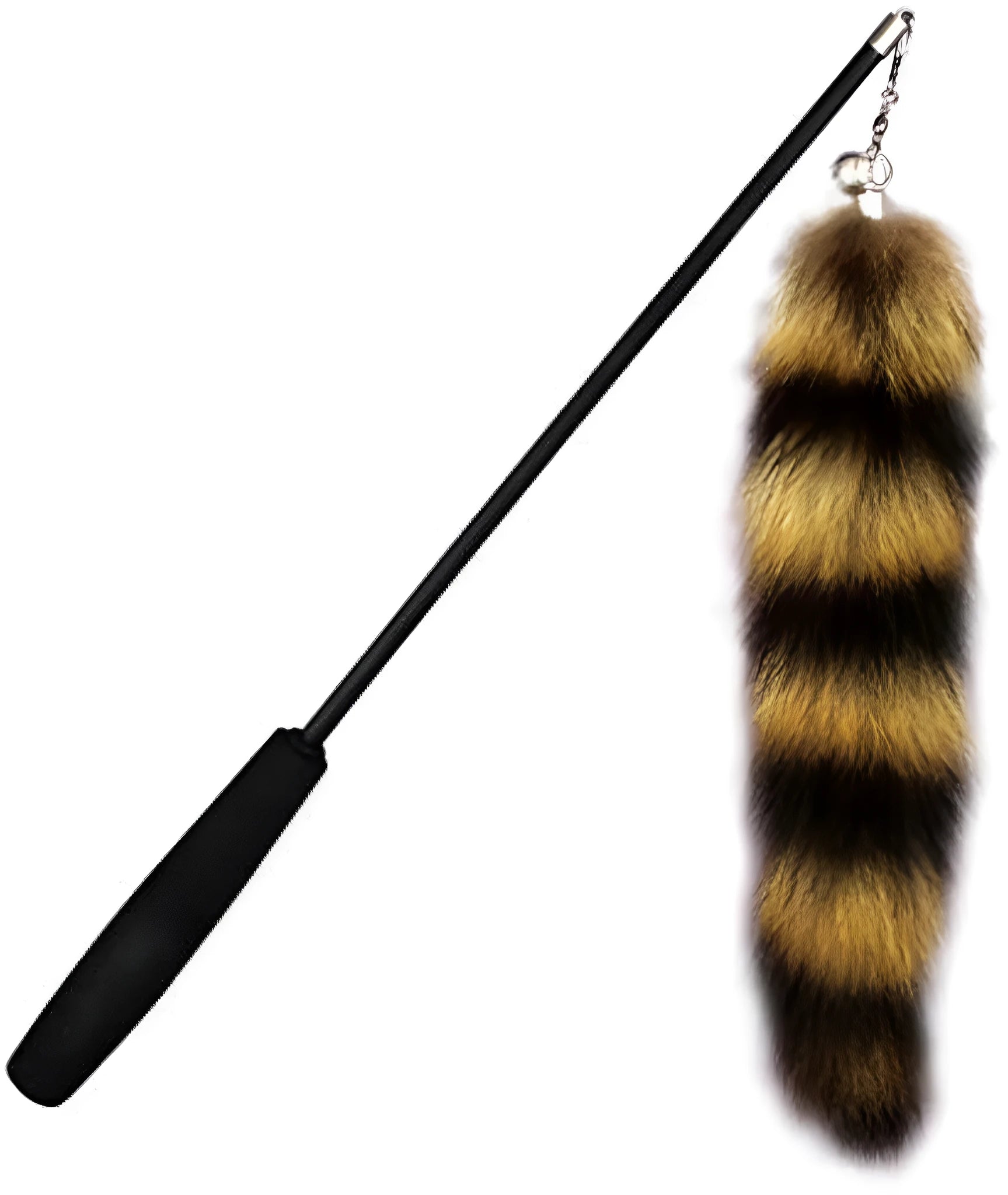 Black cat toy wand teaser with elastic string measuring 42cm length