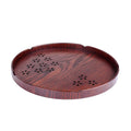 Japanese wooden dessert plate with sakura cherry blossom cutouts, 30cm diameter