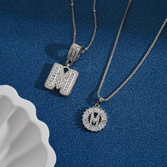 18K gold plated copper alphabet pendant necklace letter A with melon seeds chain on white background