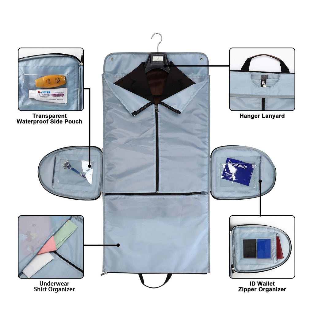Folding dark blue Oxford cloth duffel bag with handles, shown upright and folded flat.