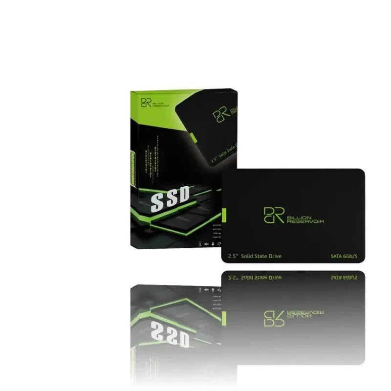Black 2.5-inch SATA solid state drive showing five capacity options from 128GB to 2TB.