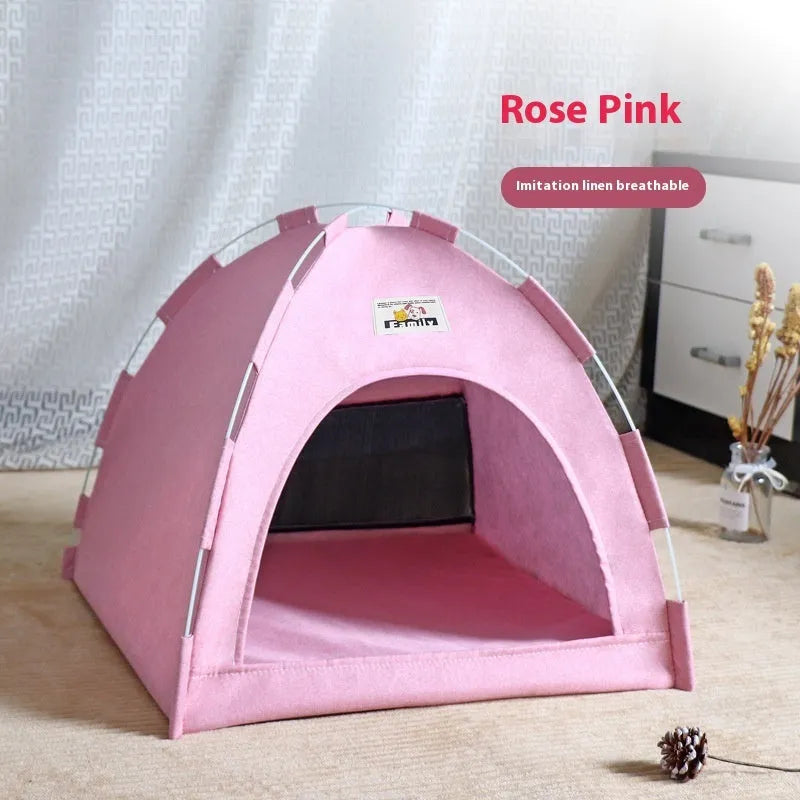 Grey outdoor pet tent for cats and small dogs with removable washable cover