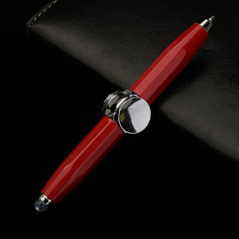 Metal spinning gyro ballpoint pen showing 10.5cm length with multiple refill colour options
