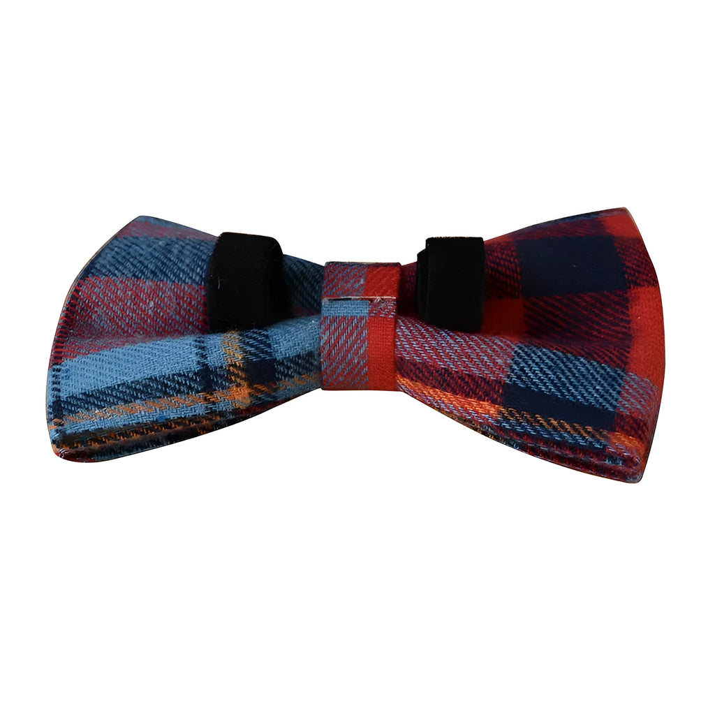Blue velvet plaid pattern dog collar with alloy metal buckle