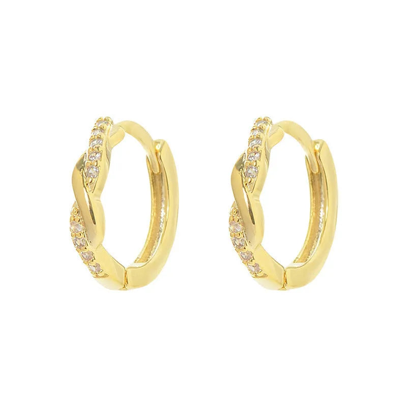 Geometric hemp rope interwoven earclip earrings in gold colour with diamond treatment surface