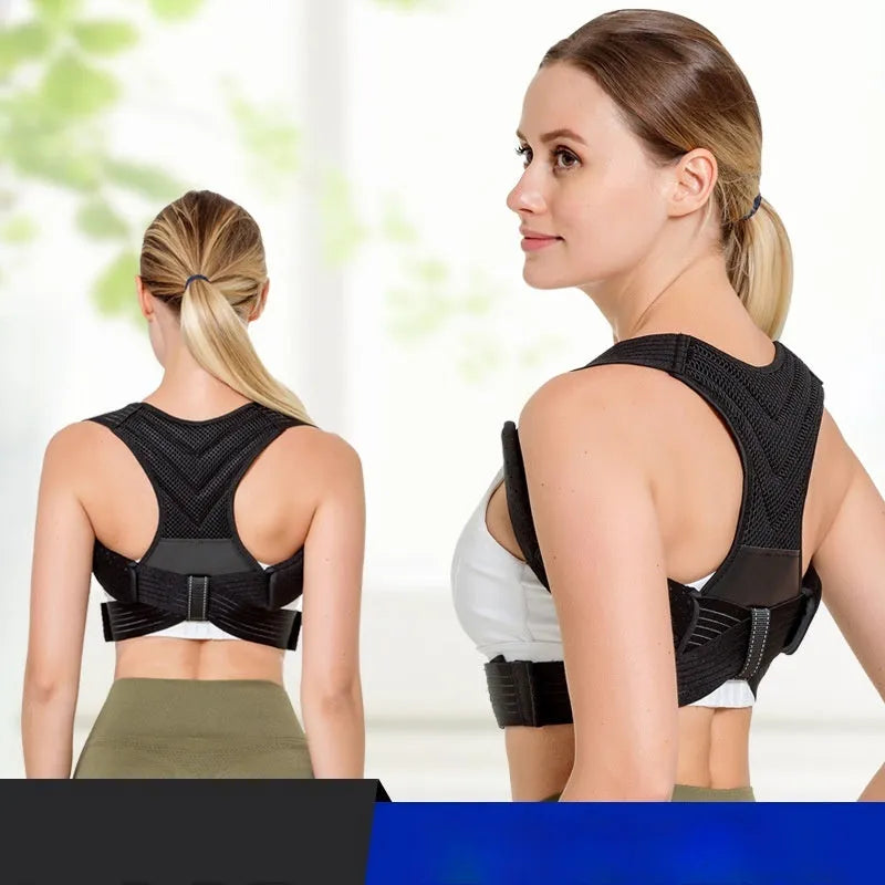 Black anti-humpback posture correction belt for back sitting and shoulder alignment support