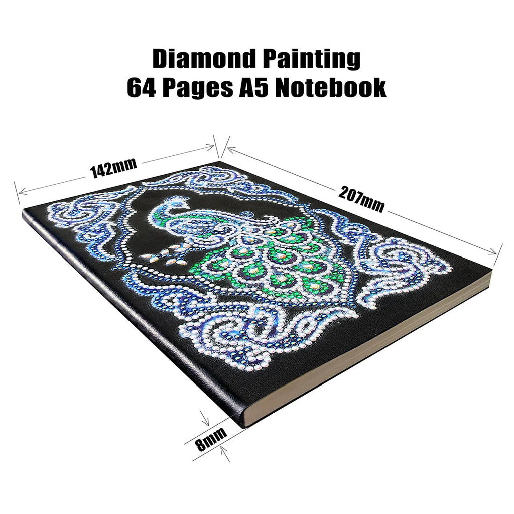 Black A5 diamond painting notebook for peacock art with shaped and bright drill decoration