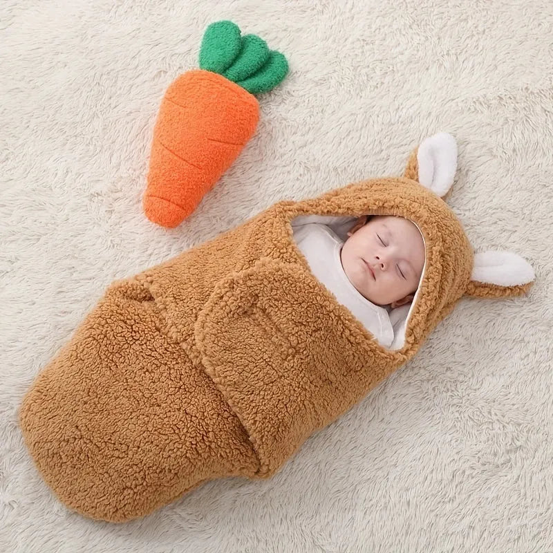 Adjustable baby swaddle sleep sack in soft cotton fabric with head protection