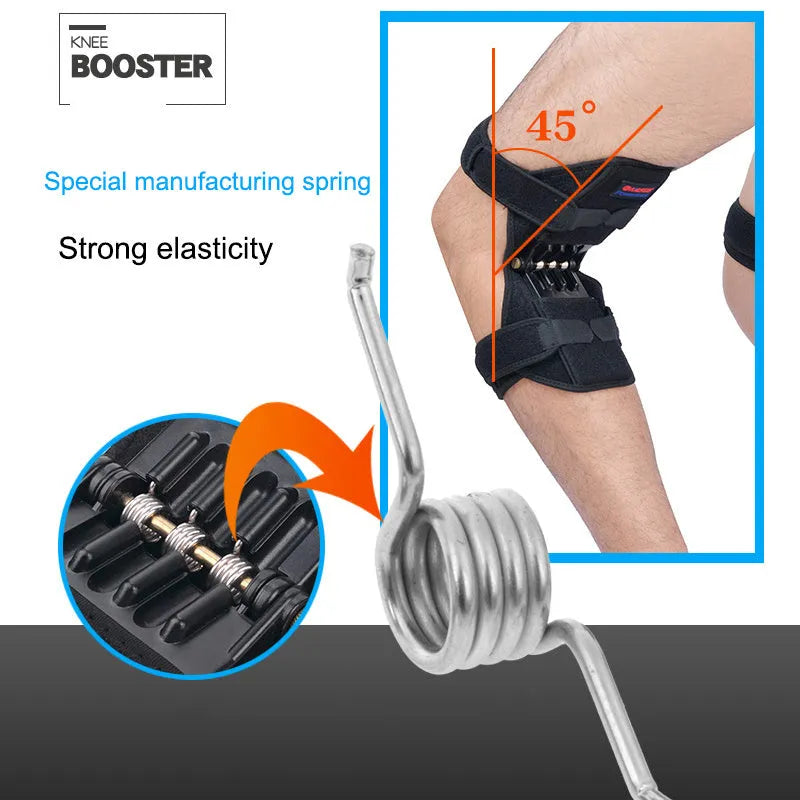 Adjustable spring knee brace support for mountaineering and sports activities with breathable fabric