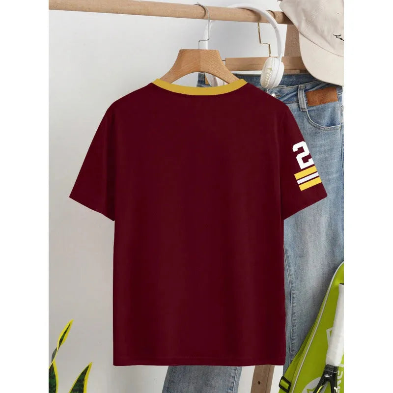 Loose fit cotton T-shirt with digital letter print in red or green colours