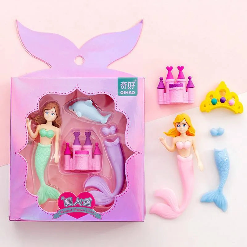 Box of twelve TPR erasers for pencil modification showing Flower Fairy and Mermaid designs