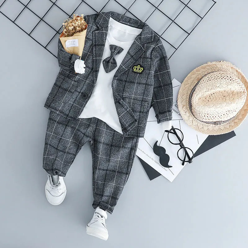 Children's cotton three-piece suit in coffee colour for toddlers with jacket, trousers and waistcoat