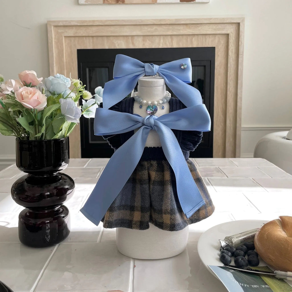 Princess style dog headdress hair band with adjustable bow on polyester cotton ribbon