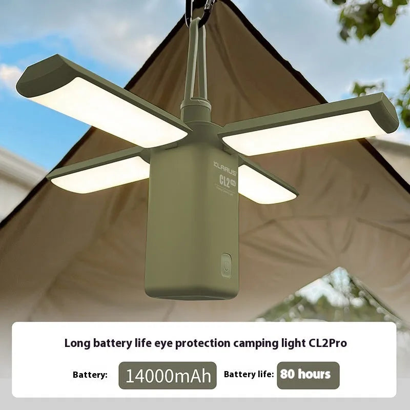 Green and white rechargeable LED campsite lamps with USB charging cable