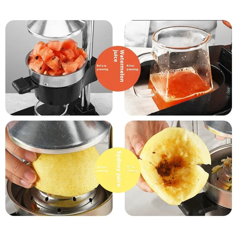Cast iron manual citrus juicer with stainless steel strainer in black colour option