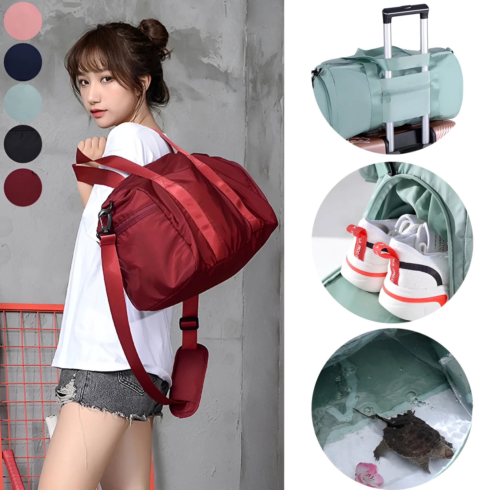 Dry wet separation sports fitness bag in memory cloth for swimming and travel