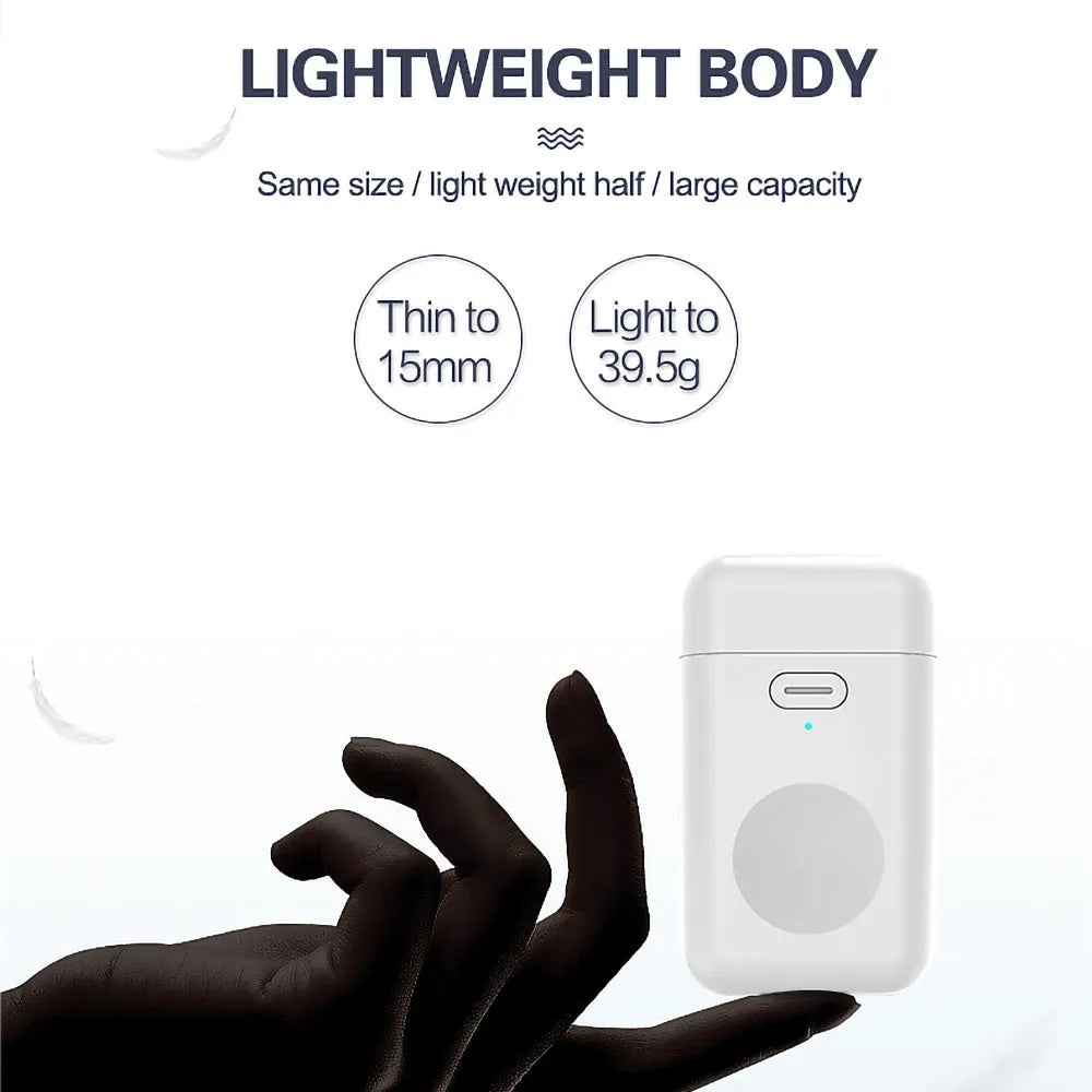 Small white magnetic wireless portable charger for Apple Watch showing size and Micro USB port