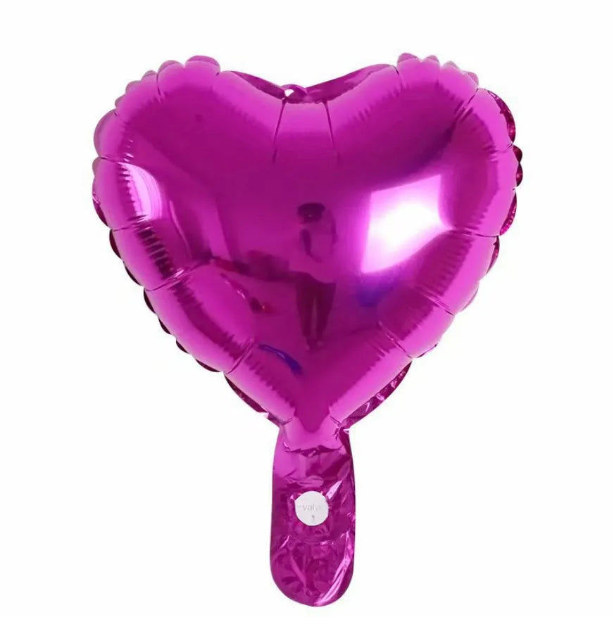 Five peach heart shaped aluminum foil balloons in metallic colours for party decoration