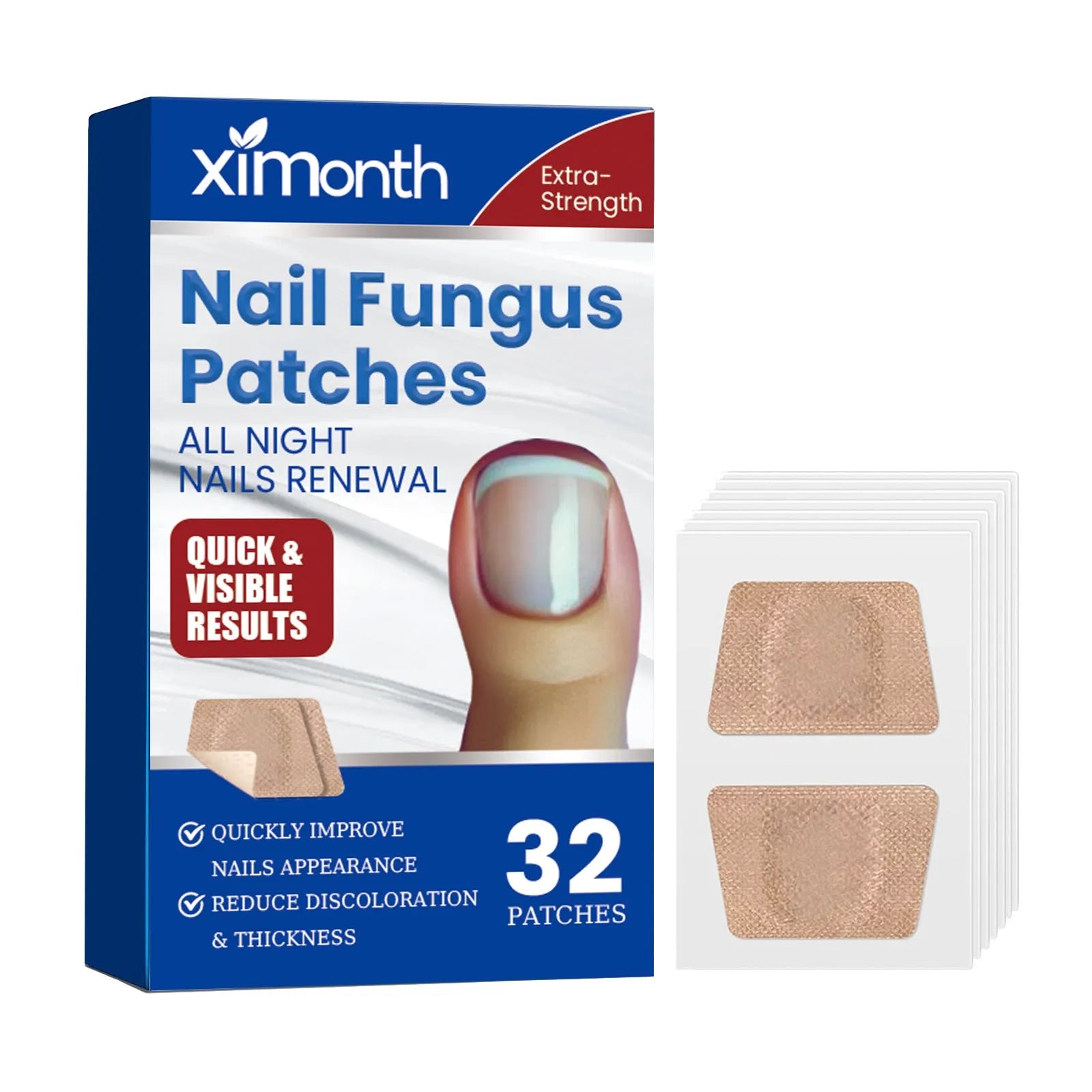 Box of 32 nail care repair adhesive bandages with glycerin and vitamin E