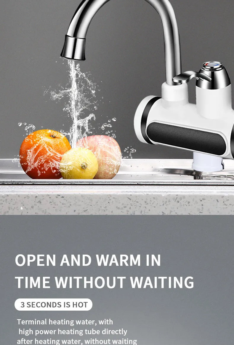 White kitchen instant electric water heater tap with digital temperature display