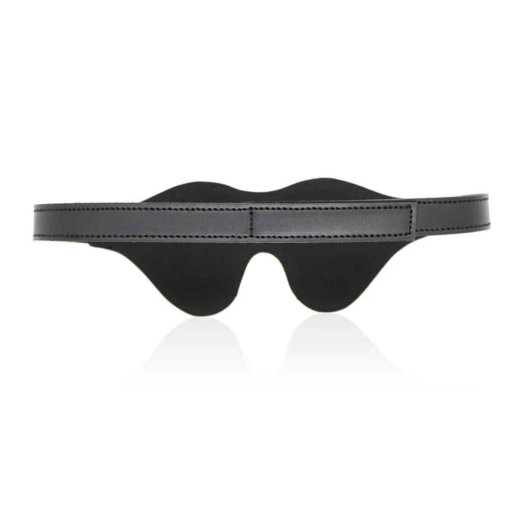 Women's leather eye mask with Velcro strap in black colour showing three-dimensional design