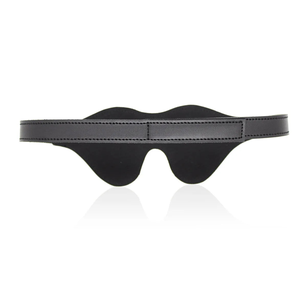 Women's leather eye mask with Velcro strap in black colour showing three-dimensional design