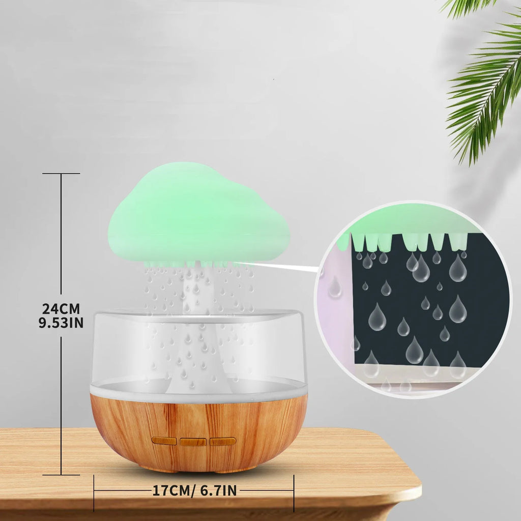 White cloud humidifier with LED night lights and USB charging cable