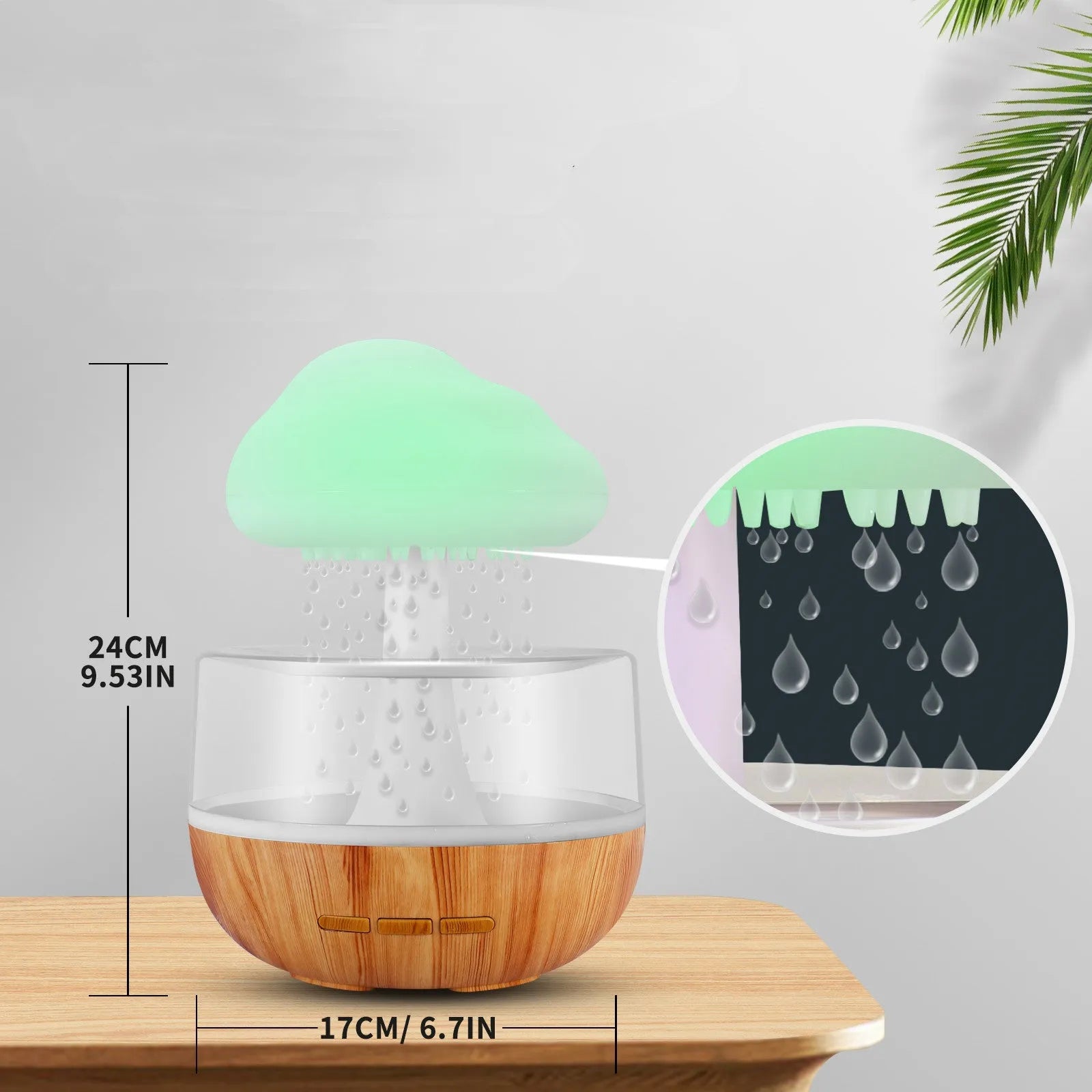 White cloud humidifier with LED night lights and USB charging cable