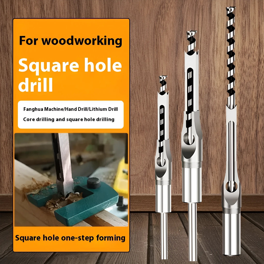 Square hole drill bit set with 12.7mm carbon steel sleeve and core for woodworking