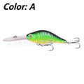 10.5cm long tongue board Mino fishing lure in colour option A, shown alongside other colour variants B through E.