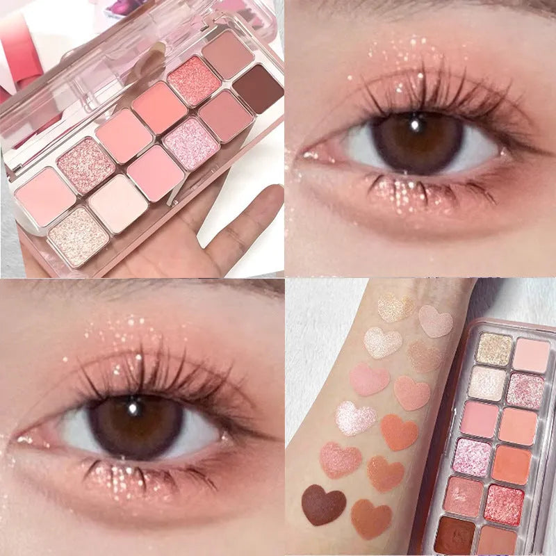 Creative Home 12-colour eye shadow palette showing peach apple or cherry plum shade options