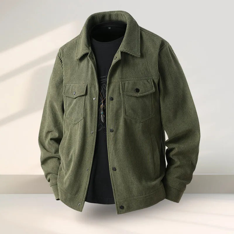 Men's slim-fit casual coat in black, shown on a model, featuring a structured design.