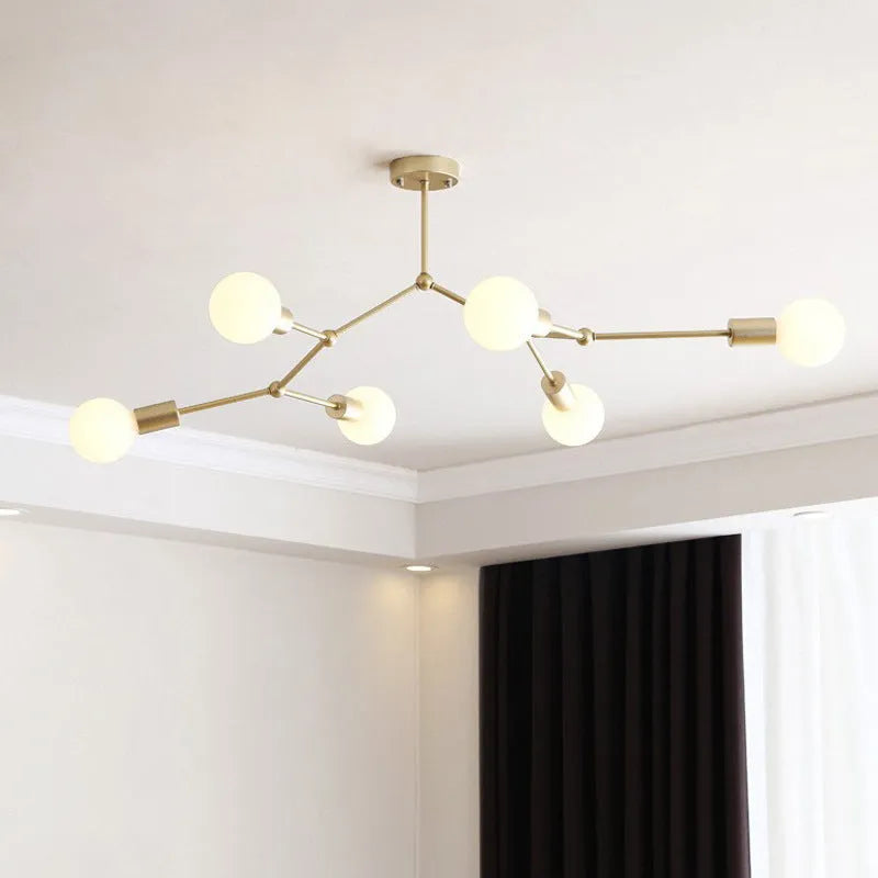 Iron Nordic style chandelier ceiling lamp in black or white with multiple head options