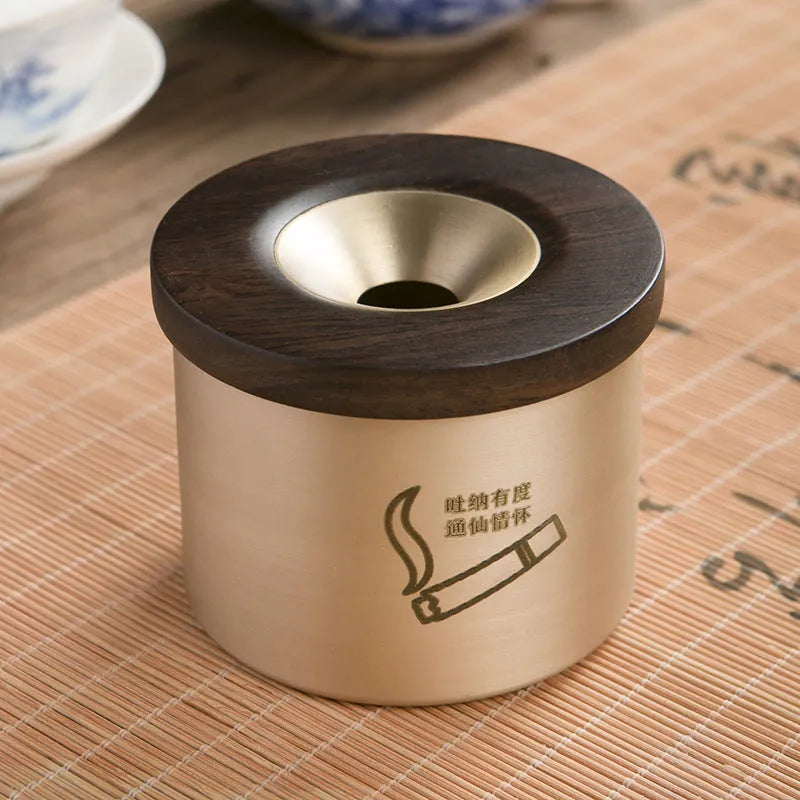 Creative retro copper ashtray with wooden lid in blackwood or rosewood option