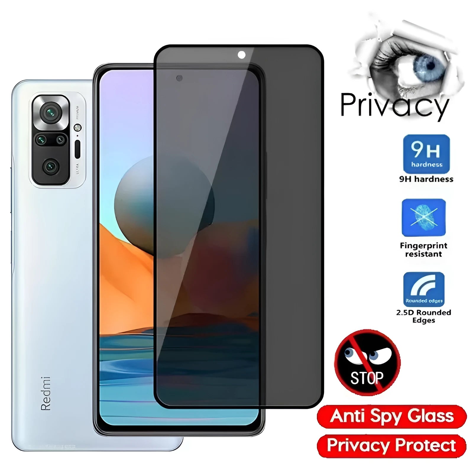 Anti-spy privacy screen protector for Xiaomi Poco and Redmi Note smartphones