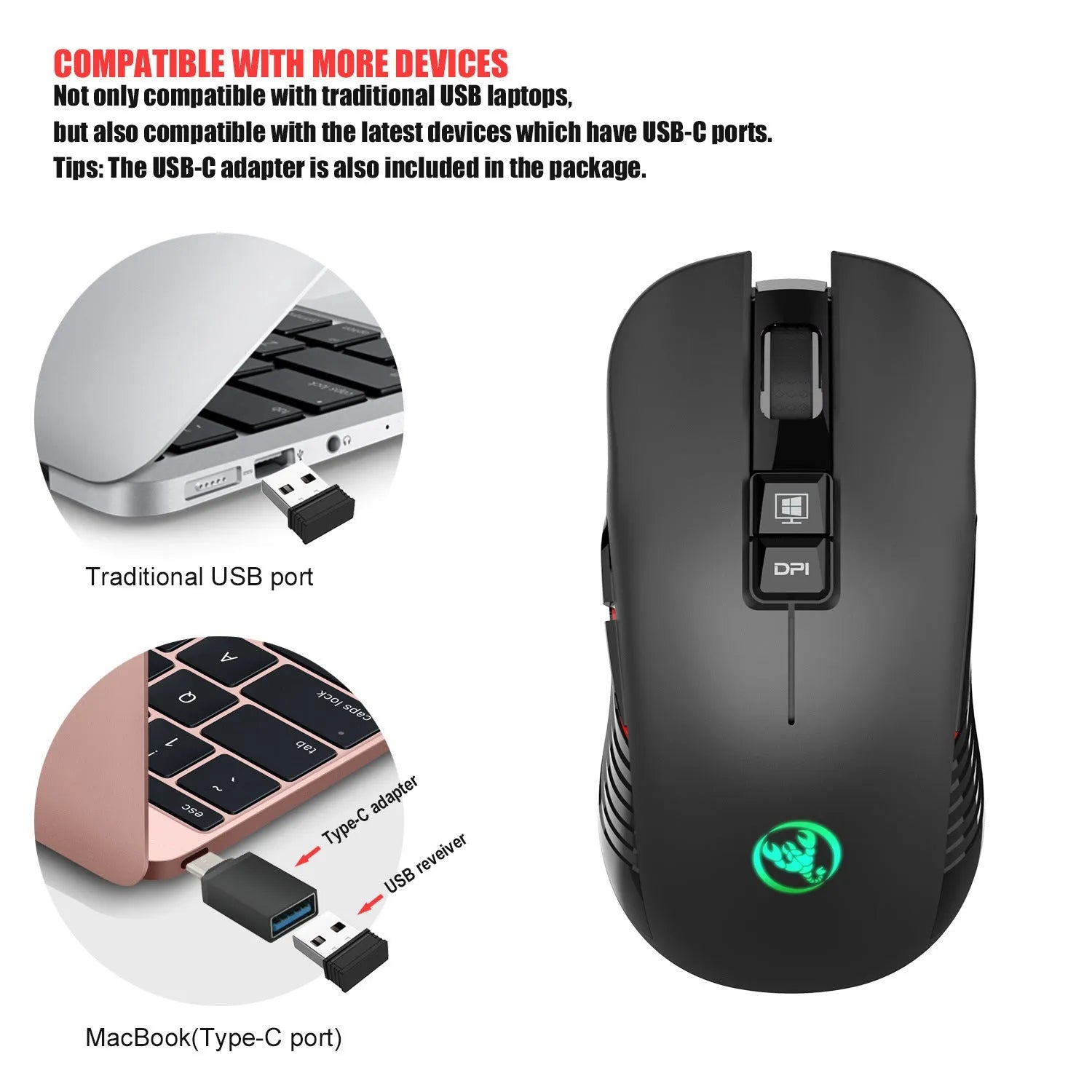 Black wireless gaming mouse with RGB lighting and ergonomic shape on desktop