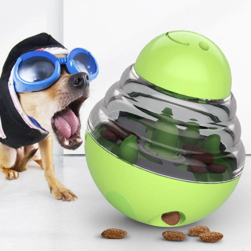 ABS and PC dog toy leaky food ball interactive treat dispenser slow feeder in lake blue with internal maze damper