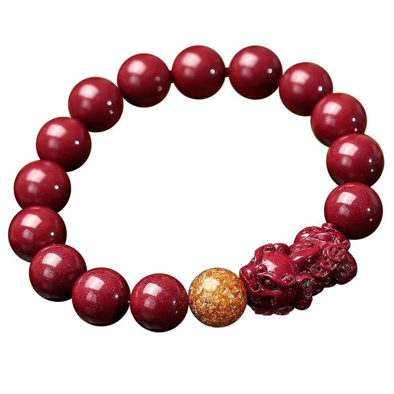 Purple Gold Sandstone cinnabar bracelet with totem pattern beads in Year of Fate design.